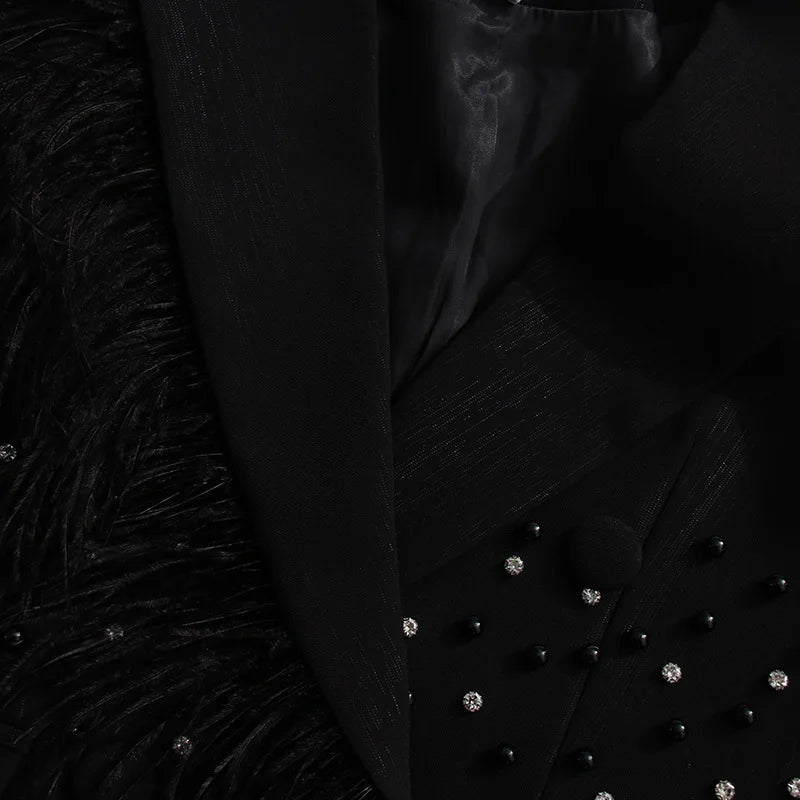 Noira elegant jacket with feather and diamond details. - Lu Di Lusso