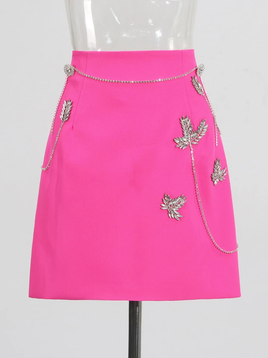 Papillia - Elegant skirt and Blazer set featuring a sparkling crystal Butterfly. - Lu Di Lusso