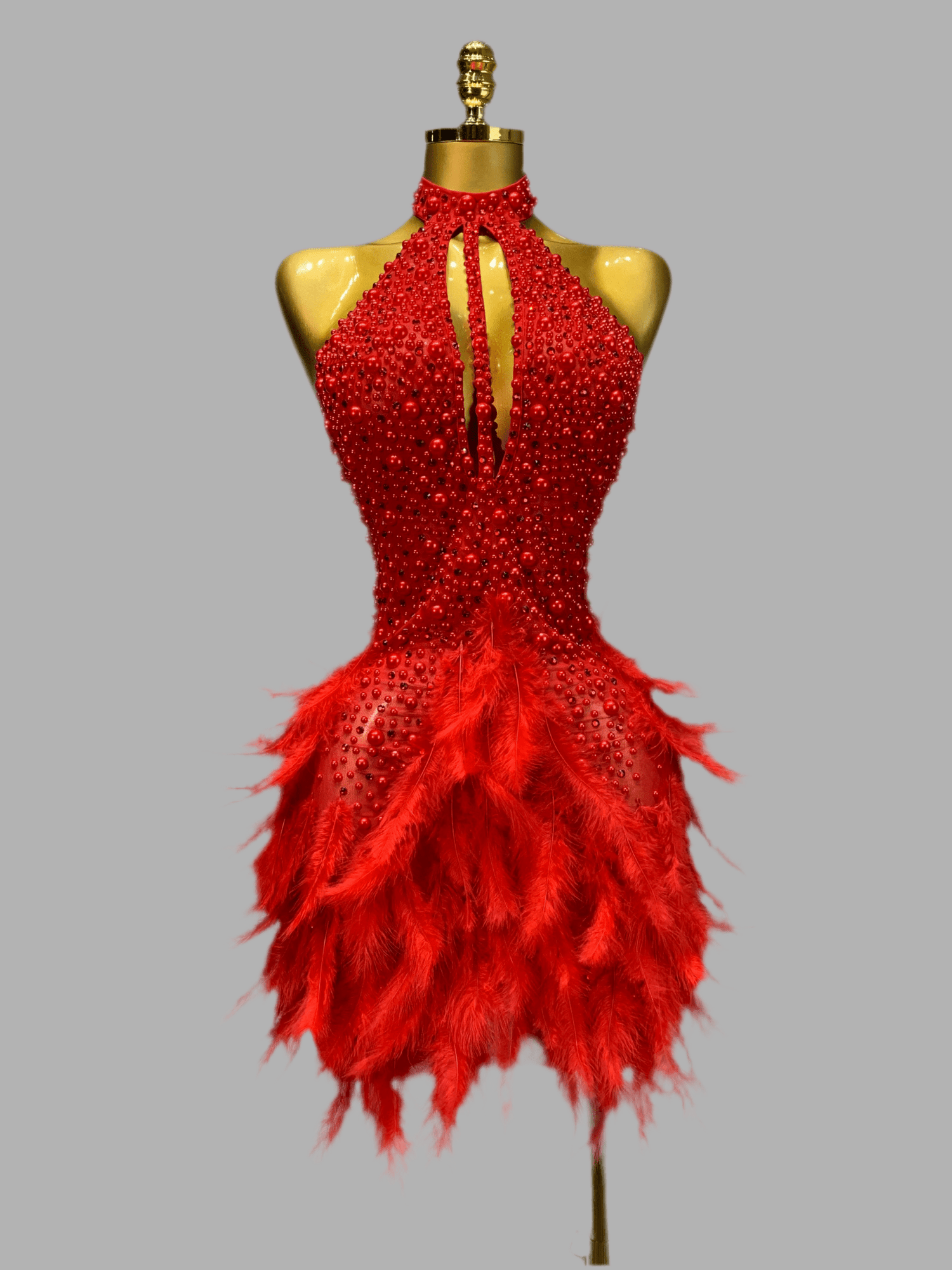 Perlamode Short pearl - embellished dress with feathers - Lu Di Lusso