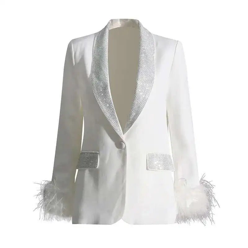 Plumosa blazer with feather cuffs - Lu Di Lusso