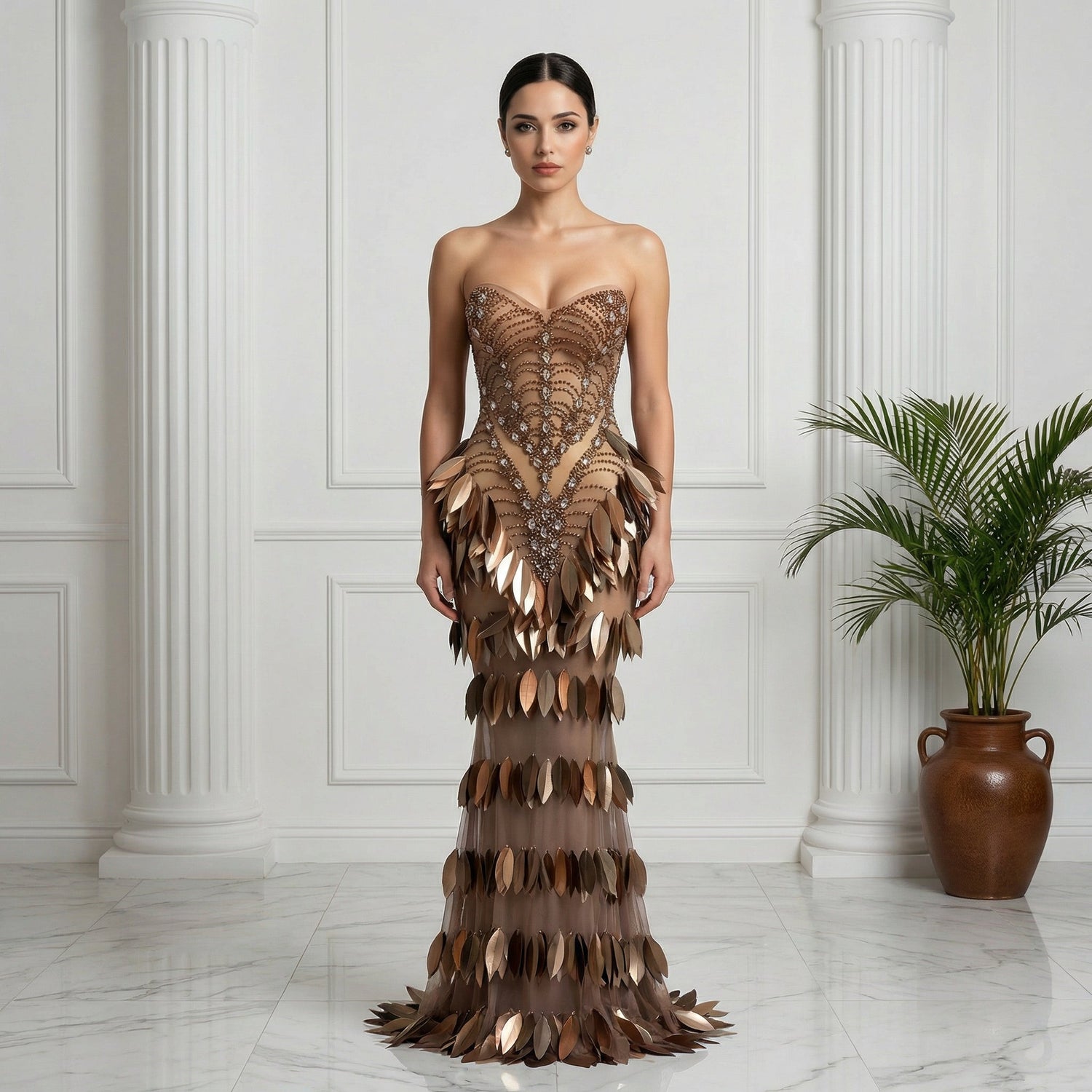 Queen Strapless Rhinestone Maxi Dress - Lu Di Lusso