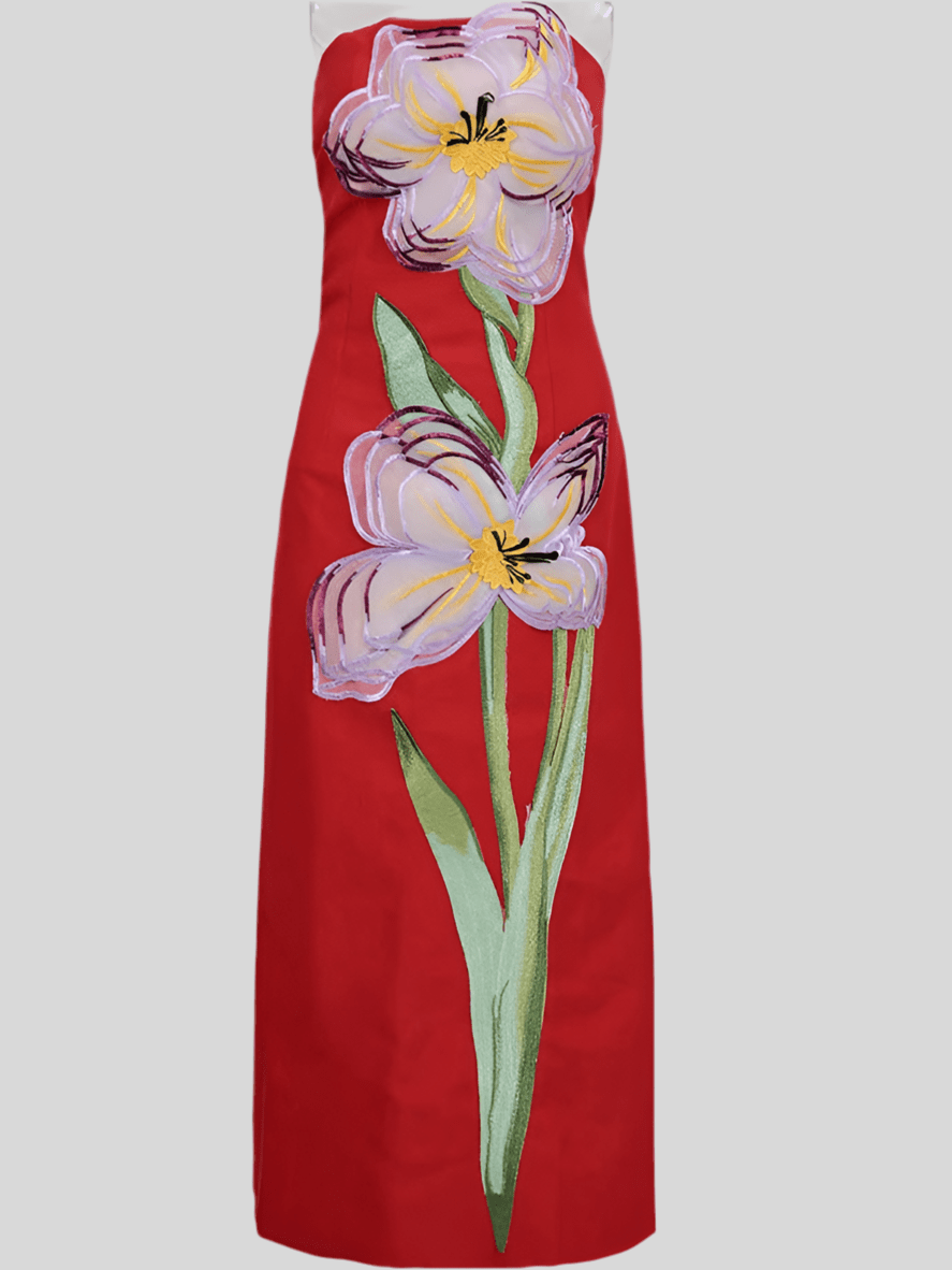 Rosa maxi dress with 3D floral details - Lu Di Lusso