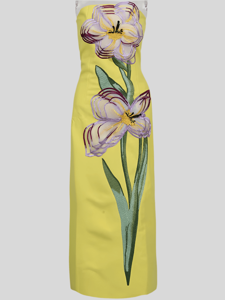 Rosa maxi dress with 3D floral details - Lu Di Lusso