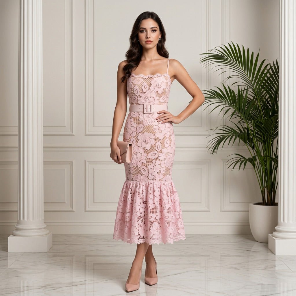 ROSAVIA Pink Lace Dress - Lu Di Lusso