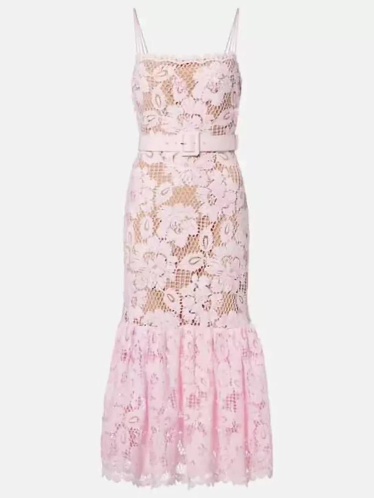 ROSAVIA Pink Lace Dress - Lu Di Lusso