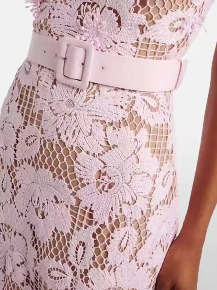 ROSAVIA Pink Lace Dress - Lu Di Lusso