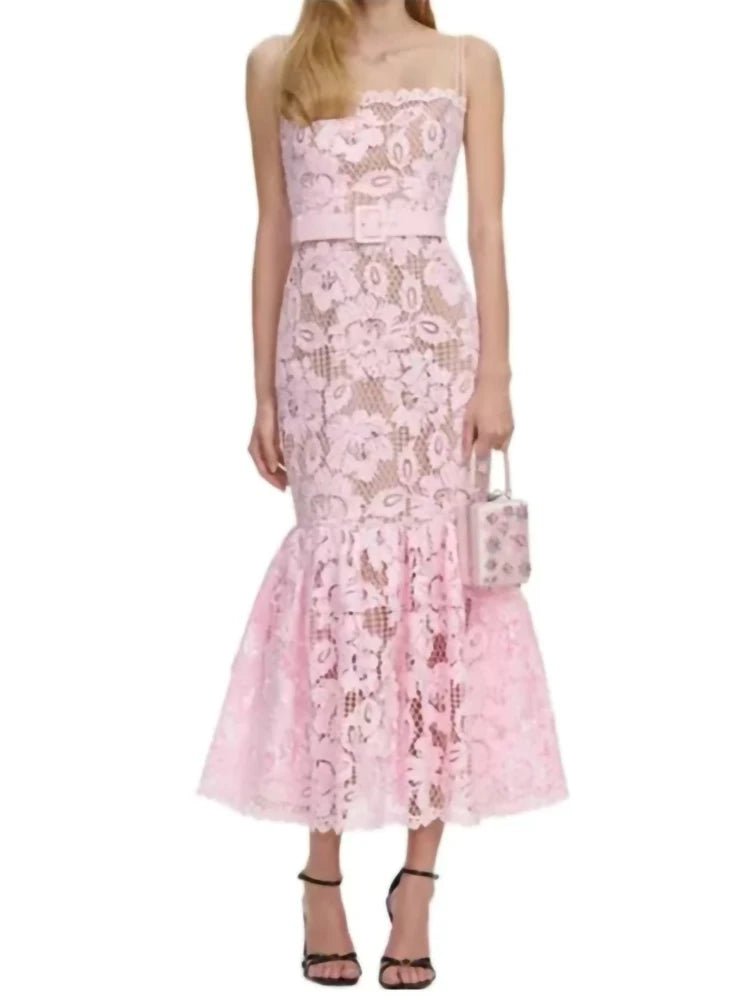 ROSAVIA Pink Lace Dress - Lu Di Lusso