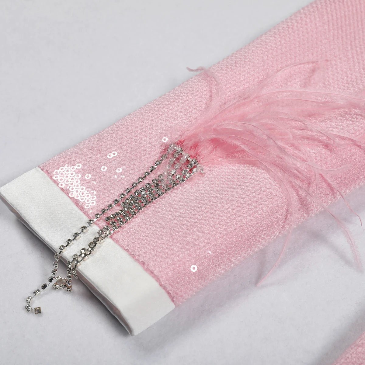 Roselle Plume - Luxury blush sequin blazer with feathered shoulders. - Lu Di Lusso