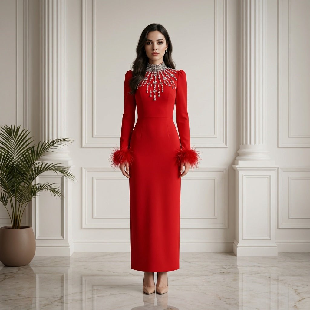 Rosy Crystal Bandage Evening Dress - Lu Di Lusso