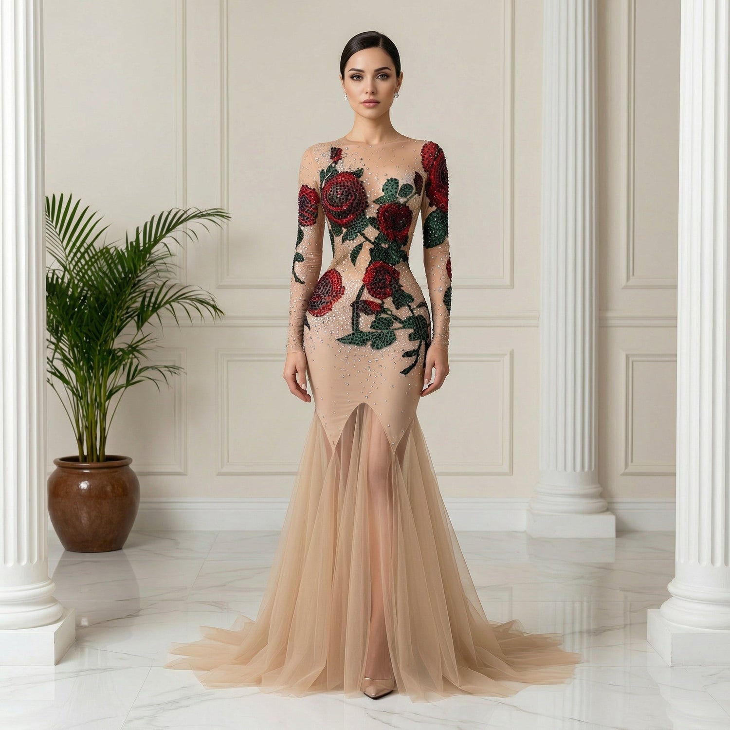 Rosytta Rhinestone Floral Maxi Dress - Lu Di Lusso