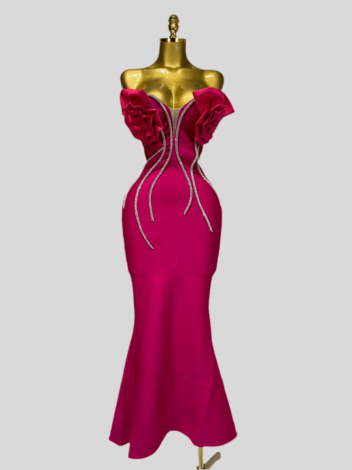 Scarlet Blossom - A strapless rose red dress featuring elegant floral details. - Lu Di Lusso