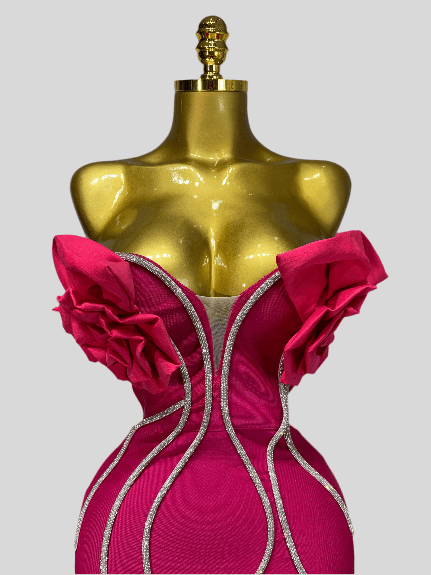 Scarlet Blossom - A strapless rose red dress featuring elegant floral details. - Lu Di Lusso