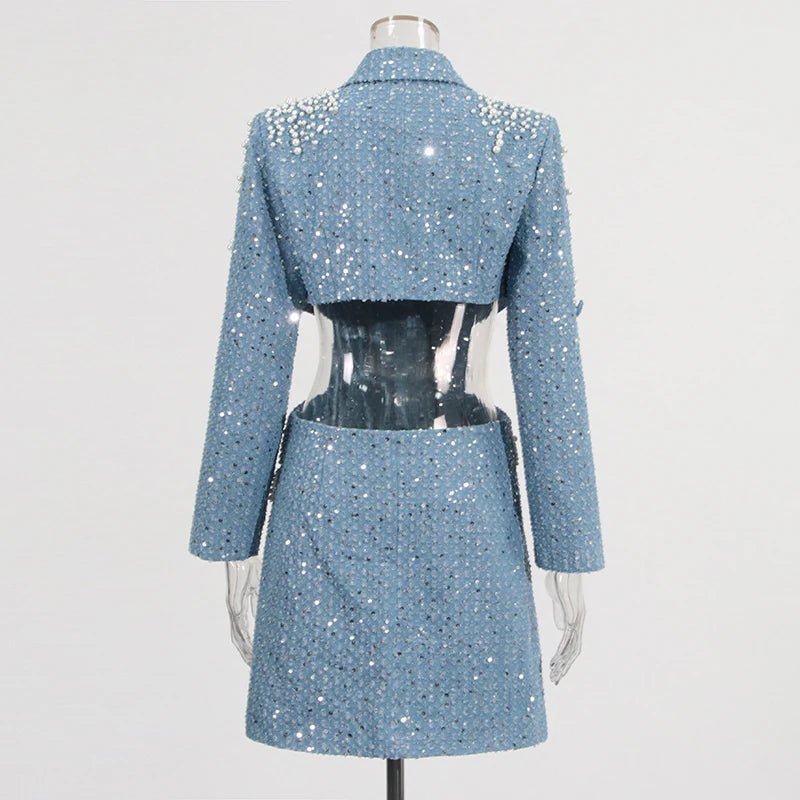 Sequinsa A Sequin blazer with pearl details - Lu Di Lusso