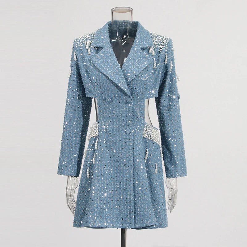 Sequinsa A Sequin blazer with pearl details - Lu Di Lusso