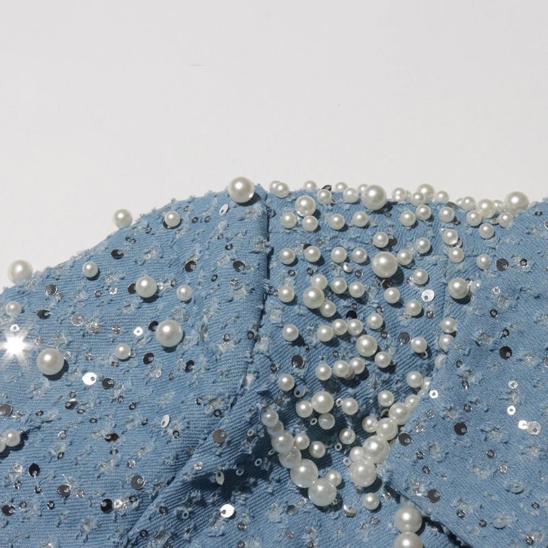 Sequinsa A Sequin blazer with pearl details - Lu Di Lusso