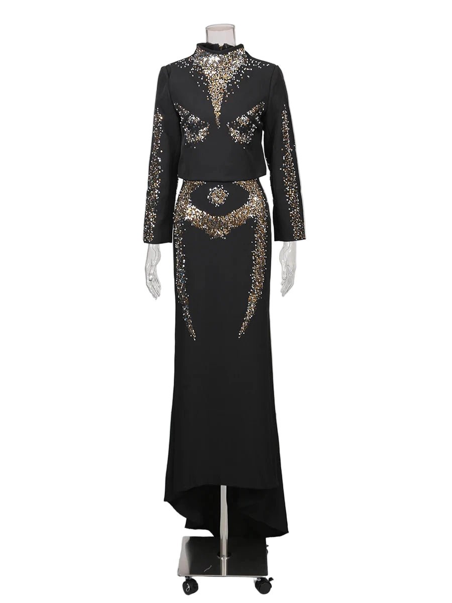 Serenelle Elegant Round Neck Top & High - Waist Long skirt - Lu Di Lusso