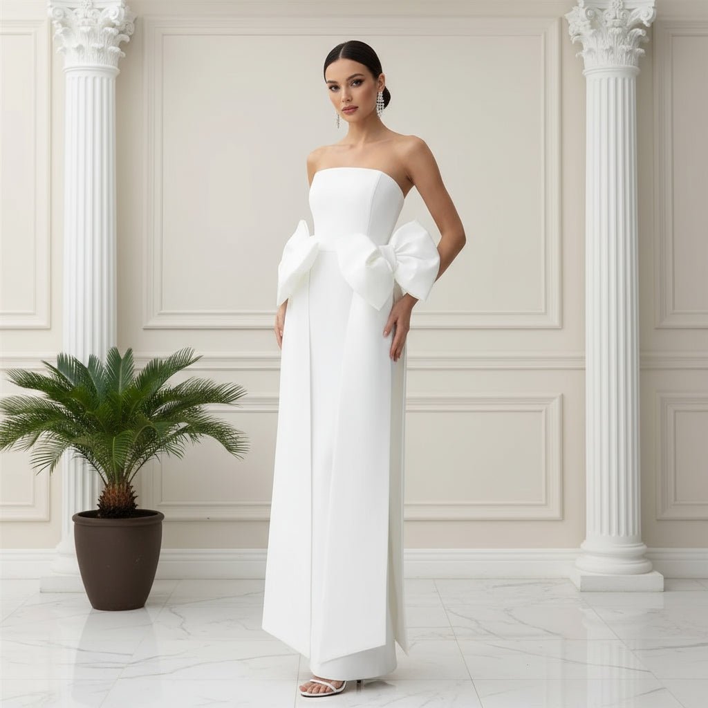 Snowy sleeveless bow bandage maxi dress - Lu Di Lusso