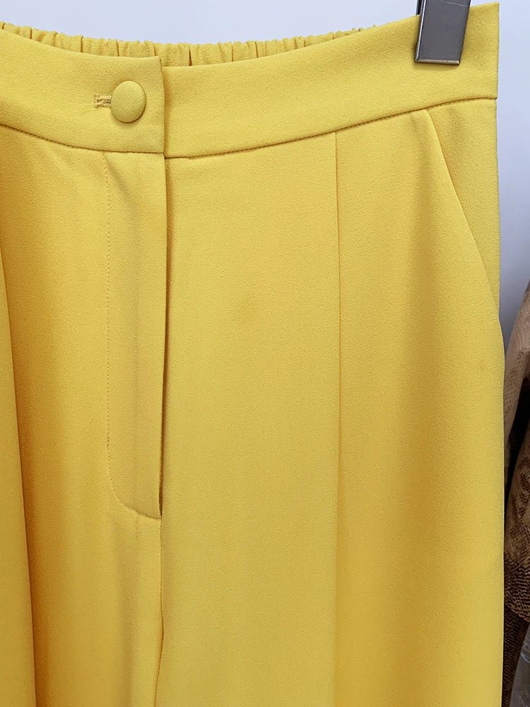 Solar Muse - Chic mustard yellow blazer and pants set with Crystal details. - Lu Di Lusso