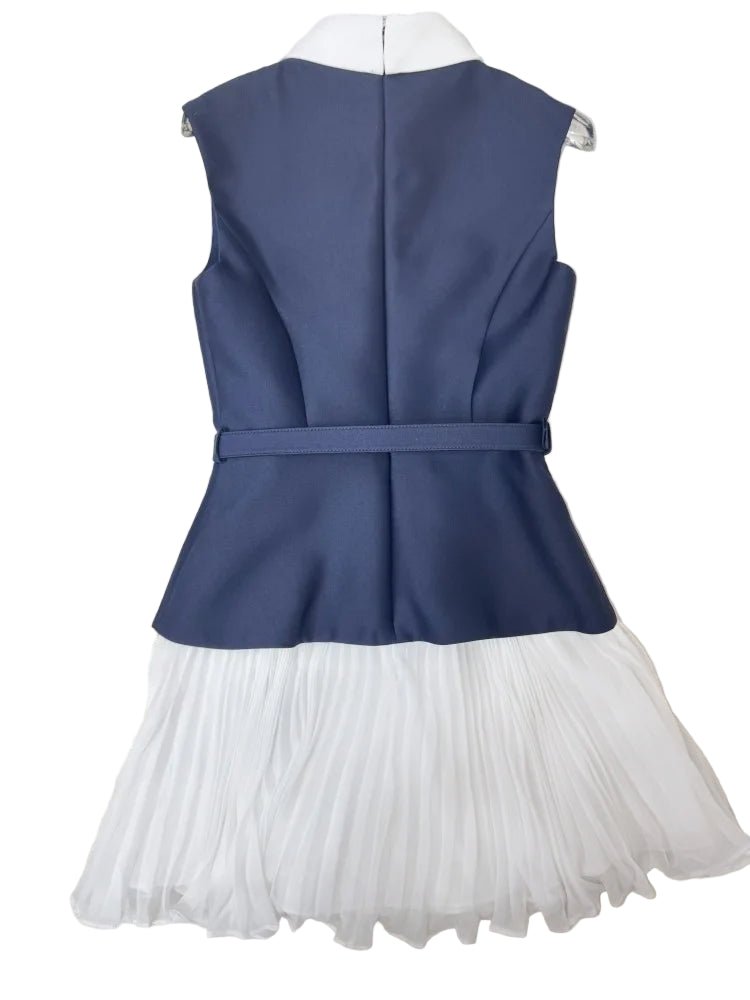 patchwork pleated mini dress OFF-SHOULDER PATCHWORK PLEATED MINI DRESS