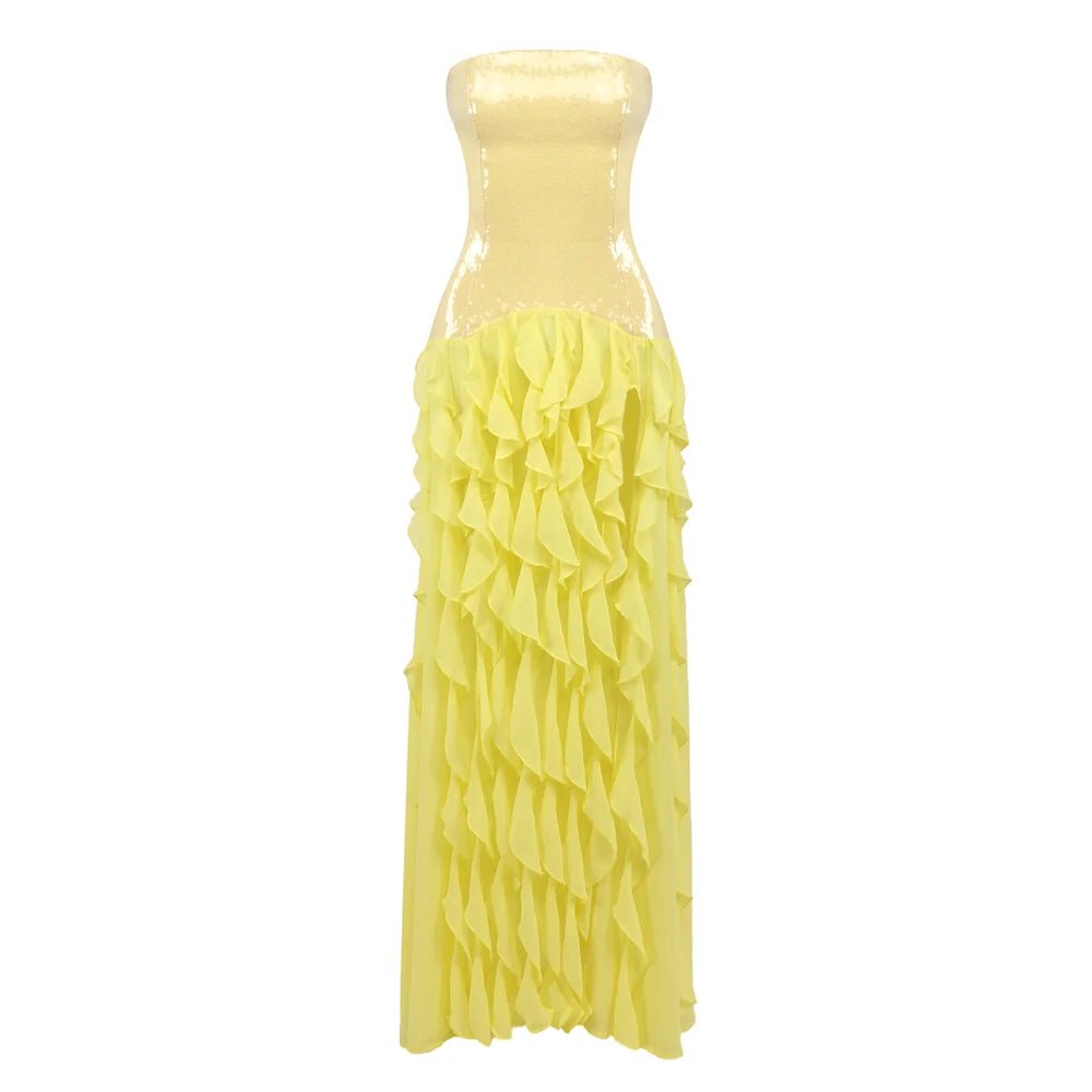SOLEVA Yellow Sequin Dress - Lu Di Lusso