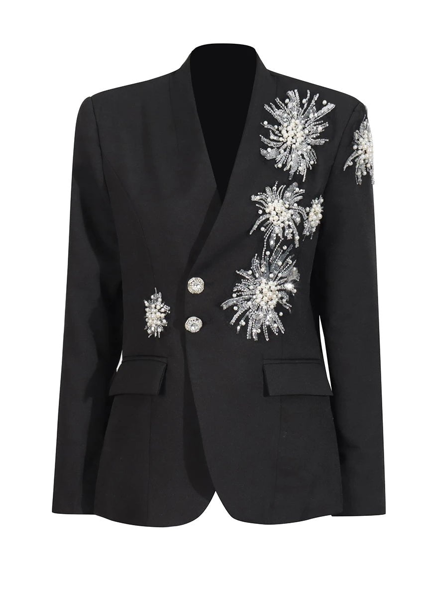 Stardust Flare - A white and black Blazer with sparkling details. - Lu Di Lusso