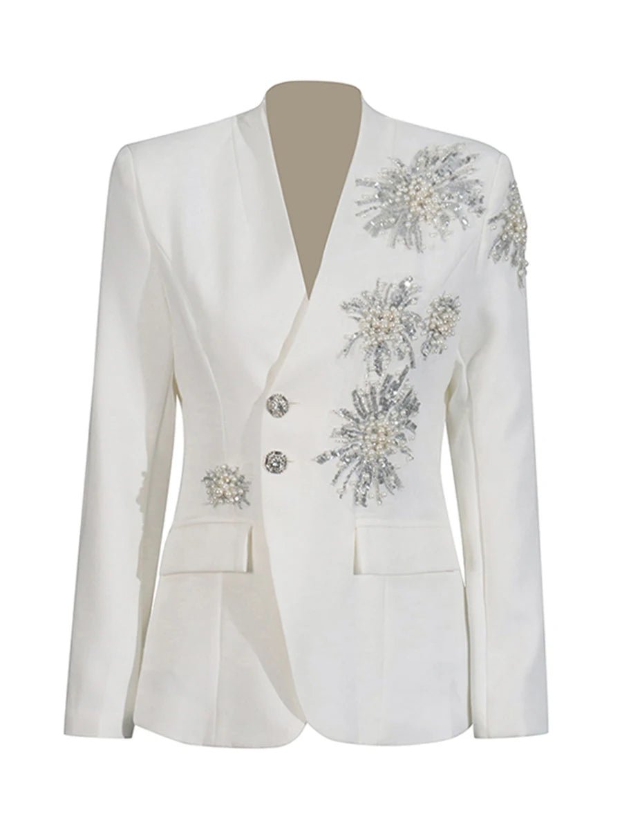 Stardust Flare - A white and black Blazer with sparkling details. - Lu Di Lusso