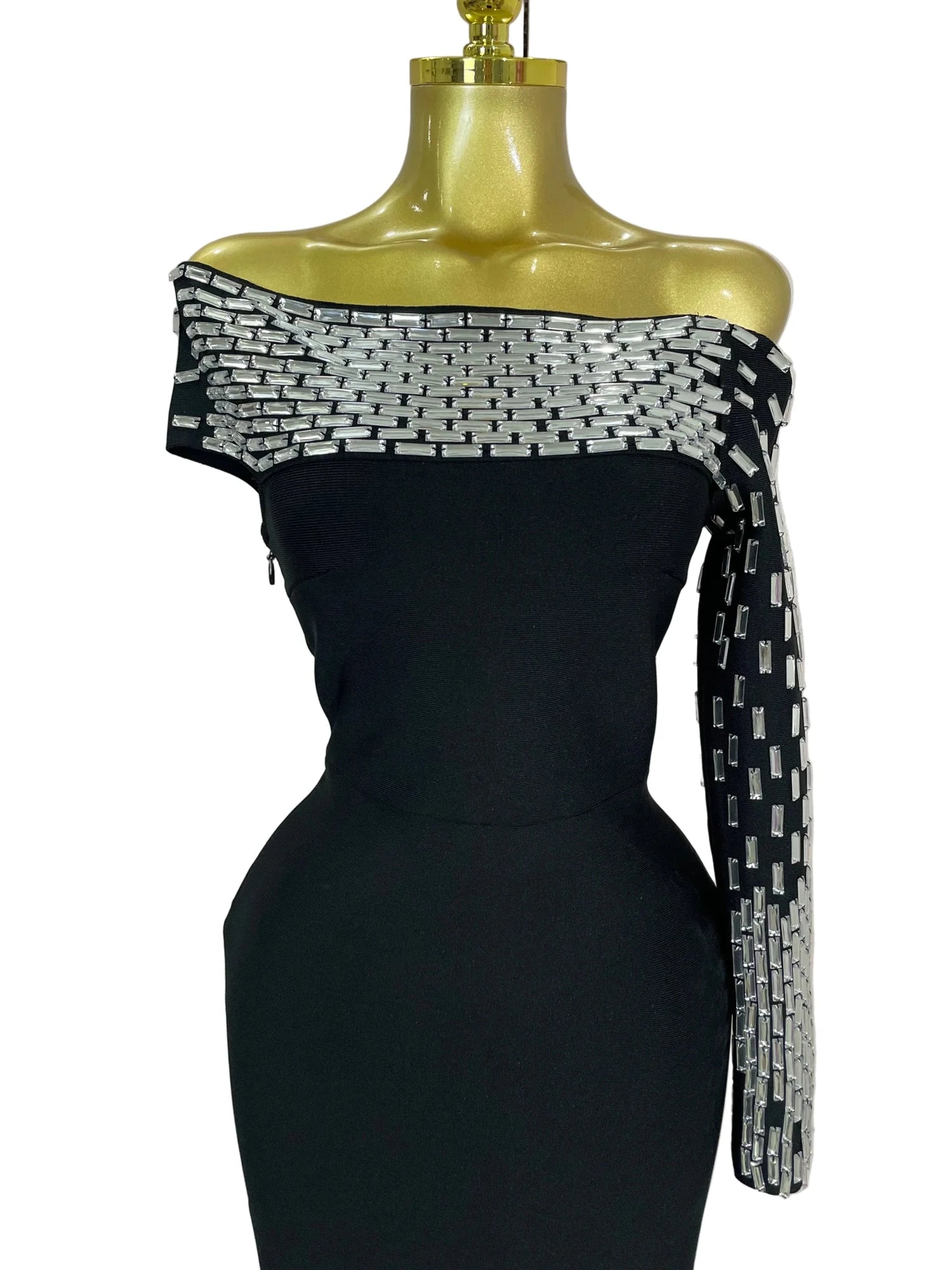 Starlight One - Shoulder Rhinestone Bandage Dress - Lu Di Lusso