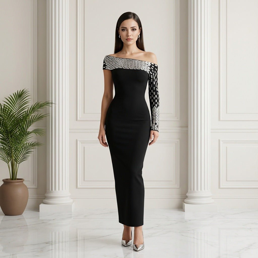 Starlight One - Shoulder Rhinestone Bandage Dress - Lu Di Lusso