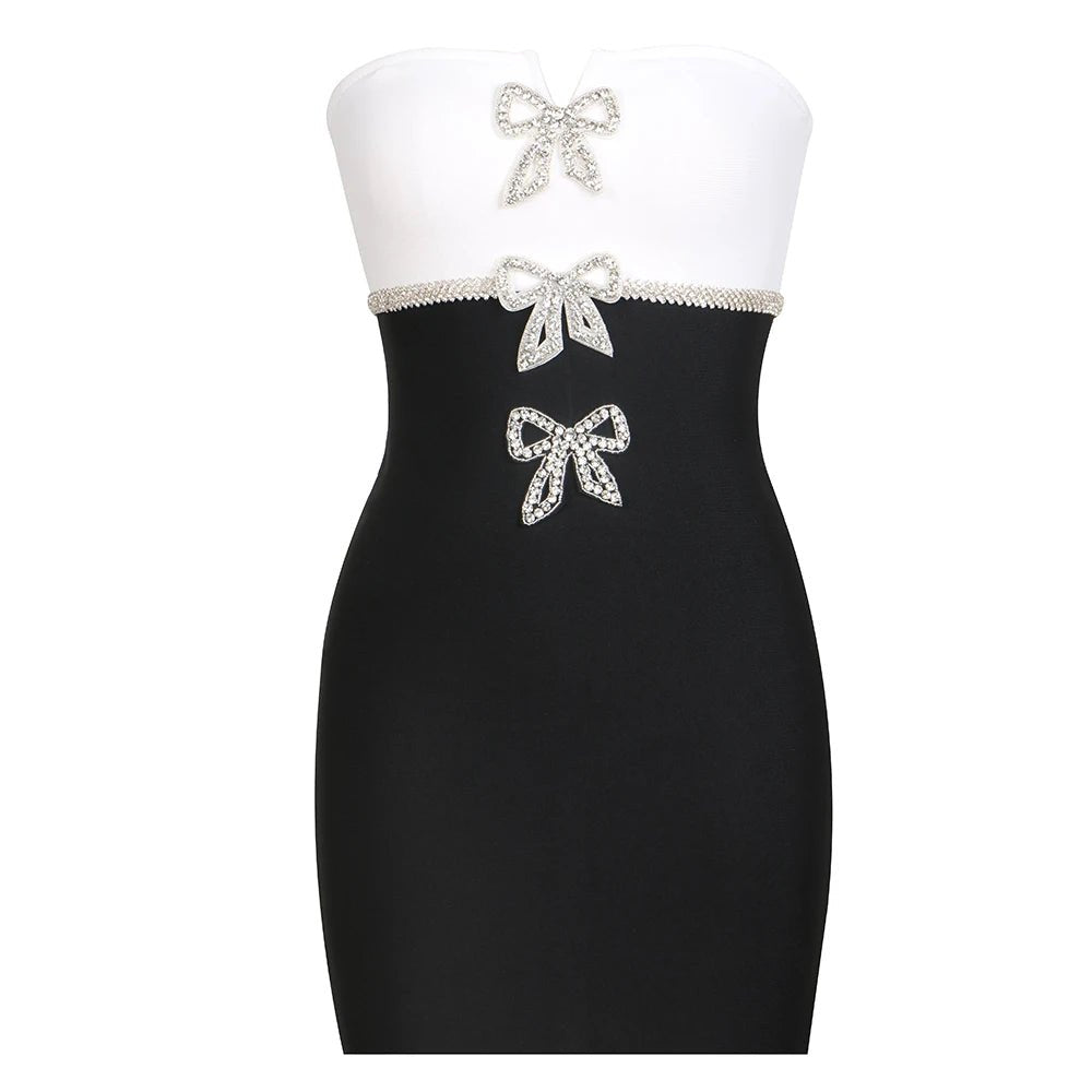TreBow Strapless Black & White mini bandage dress - Lu Di Lusso