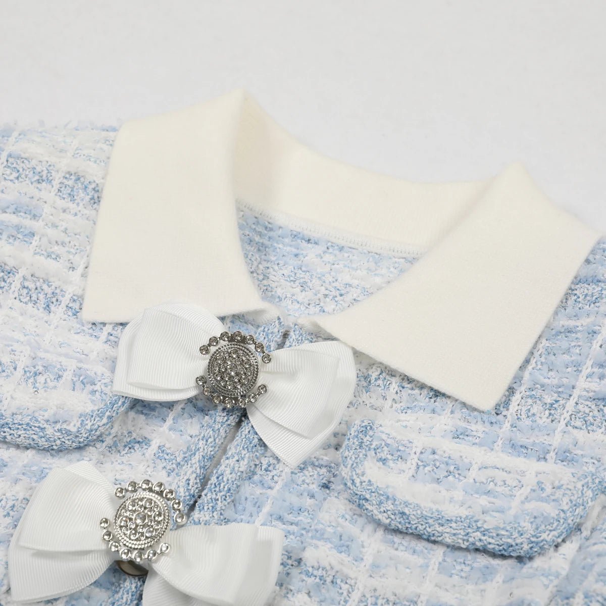 Velissane Knitted Bow & Diamond Button Mini Dress - Lu Di Lusso