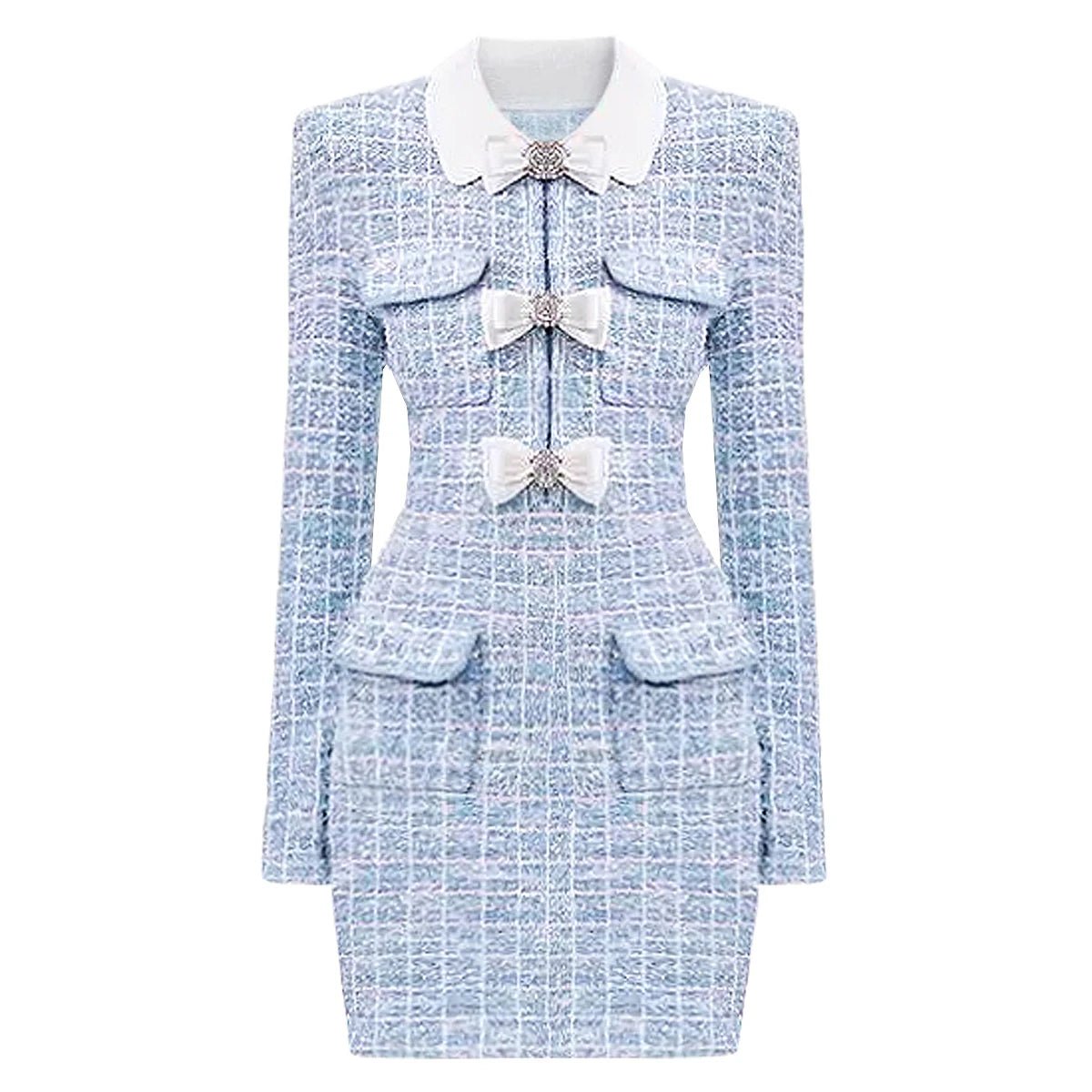 Velissane Knitted Bow & Diamond Button Mini Dress - Lu Di Lusso