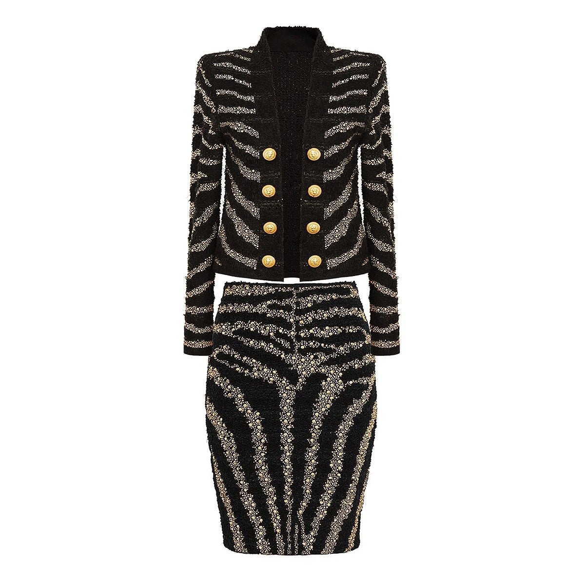 Vioncéa Woolen Knitted Zebra Pattern Sequined Set - Lu Di Lusso