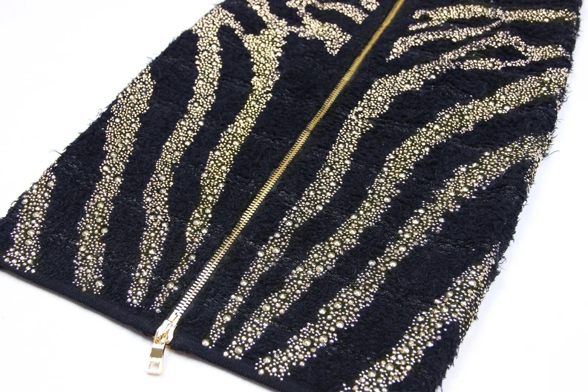 Vioncéa Woolen Knitted Zebra Pattern Sequined Set - Lu Di Lusso