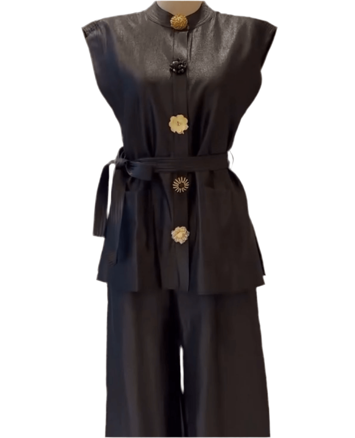 yaramor Sleek sleeveless turtleneck top and high - waist buttoned pants - Lu Di Lusso