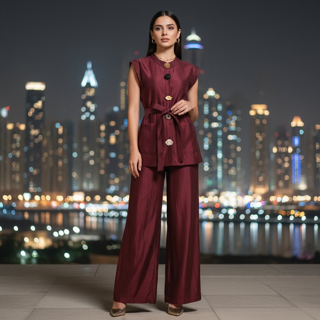 yaramor Sleek sleeveless turtleneck top and high - waist buttoned pants - Lu Di Lusso