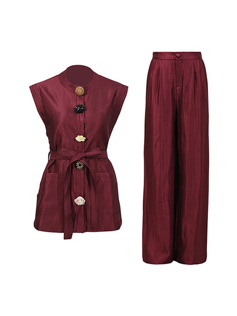 yaramor Sleek sleeveless turtleneck top and high - waist buttoned pants - Lu Di Lusso